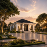Halcyon-A1 homepage carousel cover The Ashford modern-classic single-storey light-gauge steel villa at sunset