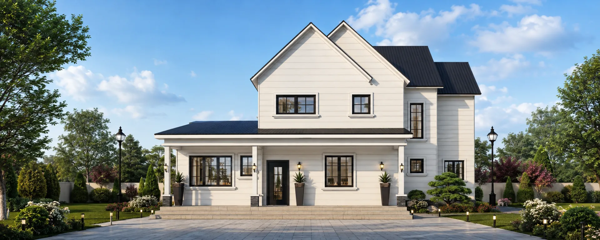 Halcyon-B2 contemporary gabled light steel villa front elevation