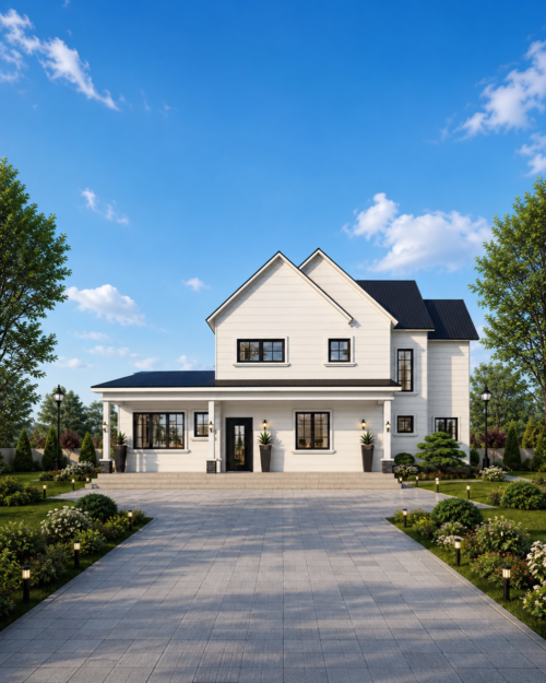 Halcyon-B2 contemporary gabled light steel villa front elevation