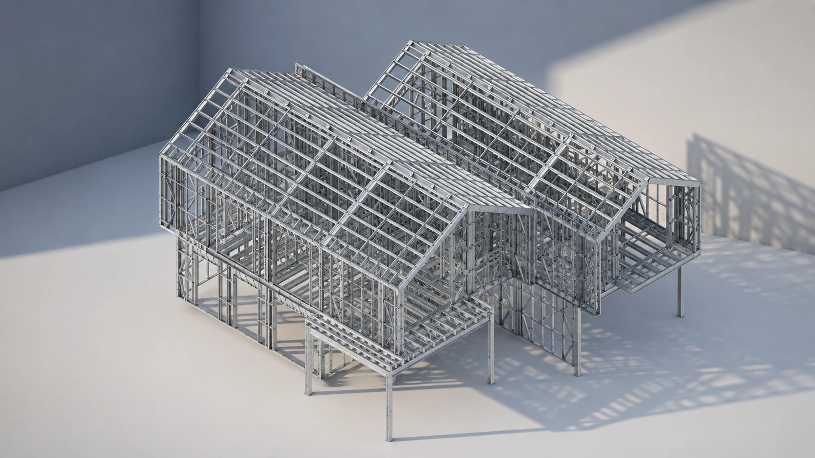BC paired two-storey light-gauge steel framing visualization used as the interactive model cover